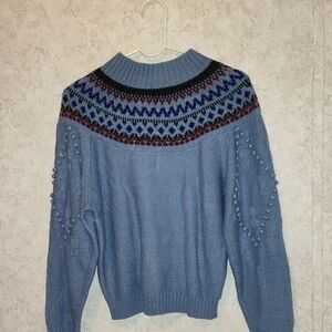 Cabin Creek Blue Crew Neck Sweater with Fair Isle Pattern.
